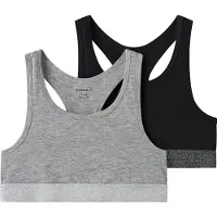 Name it Bustier "NKFSHORT TOP 2P NOOS", Jungen, Gr. 116, N-Gr, 2 tlg., schwarz (schwarz pack:w, grau melange), Jersey, Obermaterial: 95% Baumwolle, 5% Elasthan, meliert, eng, BHs Bustier