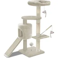 VOUNOT Kratzbaum mit Kratzbrett Sisalseil für Katzen, Katzenbaum 115cm, Beige