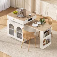 STILVORA Kücheninsel mit Rollen, Küchenwagen mit ausziehbarer Esstisch, Bartisch mit Steckdosenleisten und LED-Beleuchtung,Weiß, als Anrichte Sideboard