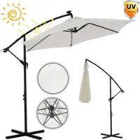 Mucola Kurbelschirm Sonnenschirm Ampelschirm Gartenschirm Marktschirm Strandschirm Terrassenschirm Sonnenschutz - Beige mit LED 3,5 m