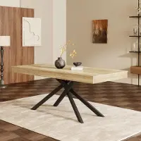 Flieks Ausziehbarer Esstisch mit verdickte Tischplatte, rechte Form, geeignet für 6-8 Personen, Esstisch 140-180x80x76cm, Küchentisch, Eichenfarbe