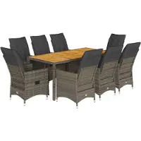 Syfax 9-tlg. Garten-Essgruppe mit Kissen Grau Poly Rattan