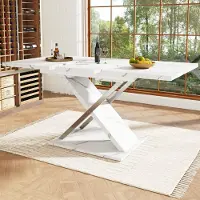 Sweiko Esstisch Ausziehtisch (118-157×75cm), Küchen-Wohnzimmertisch, Anstecktisch, Ausziehbar auf 118-157cm mit Hilfe von innenliegender Einlegeplatte, Esstisch mit Kreuzbeinen