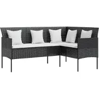 Syfax Sofa in L-Form mit Kissen Poly Rattan Schwarz