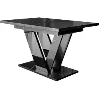 Mirjan 24 Ausziehbarer Tisch Dubai, Ausziehbar - 1x Einlegeplatte, Esszimmer, Wohnzimmer (Farbe: Marmor Black Royal / Schwarz Hochglanz)