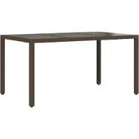 Syfax Gartentisch mit Glasplatte Braun 150x90x75 cm Poly Rattan