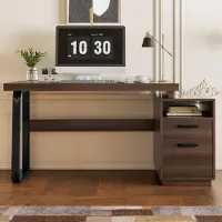 Merax Schreibtisch 135x54cm mit MDF-Holzoptik schwarzem Metallrahmen, moderner Bürotisch mit Schublade, offenem Fach Ordnerbereich, für Homeoffice