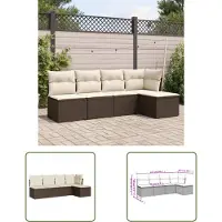 The Living Store 5-tlg. Garten-Sofagarnitur mit Kissen Braun Poly Rattan