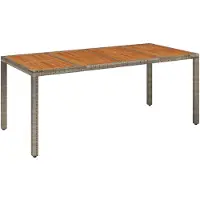 Syfax Gartentisch mit Holzplatte Grau 190x90x75 cm Poly Rattan