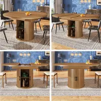 Sweiko Esstisch ausziehbar, Esszimmertisch, Küchentisch, balkontisch, ausziehbare Tischplatte Runder Esstisch, ausziehbar zu oval, 118-158 cm, Platz für bis zu 6 Personen, Walnut/Schwarz