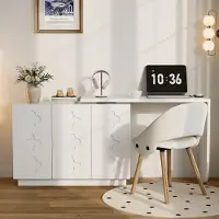 ALFORIGO Schreibtisch 110 cm, Metallgelenk, 360° drehbar, mit Schrank und höhenverstellbaren Einlegeböden, Bürotisch als Computertisch in Weiß