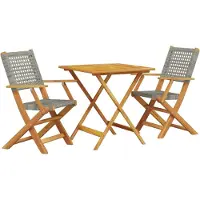 Syfax 3-tlg. Bistro-Set Grau Poly Rattan und Massivholz