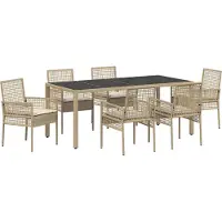 Syfax Garten Essgruppe 7 stk. Beige Poly-Rattan