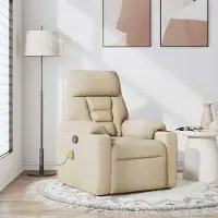 Syfax Massagesessel Creme Stoff mit 6-Punkt-Vibrationsmassage und manueller Liegefunktion 72x90x99 cm