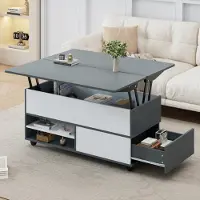 Novavision 100*98*65cm Couchtisch Höhenverstellbarer Kaffeetisch mit Verstecktem Stauraum und Ablage, Wohnzimmertisch mit Rollen und Schubladen
