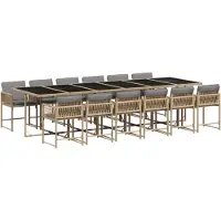 Syfax 13-tlg. Garten-Essgruppe mit Kissen Beigemischung Poly Rattan