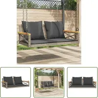 The Living Store Hängebank mit Kissen Grau 109x62x40 cm Poly Rattan
