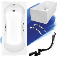 Besco Badewanne Rechteck Aria Plus 160x70 mit Ablaufgarnitur, Handgriffen, Füßen und Wannenträger GRATIS