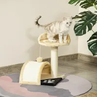 Sweiko Kratzbaum 46 cm Kleiner Katzenturm mit Höhle, Spielball, Sisal-Seil, erhöhter Plattform, Katzenkratzbaum, Kletterbaum, für Katzen bis zu 4 kg, Beige