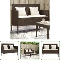 The Living Store Gartenbank mit Kissen Braun Poly Rattan