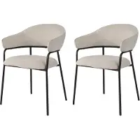 Rebecca Mobili Stühle Bakla 82,5x57x56,5 Polyestergewebe Stahl Perlweiß Schwarz Modern SET 2 Stück