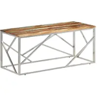 Syfax Couchtisch Silbern Edelstahl und Altholz Massivholz