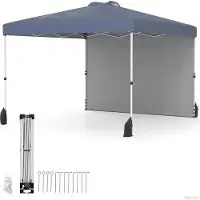 Costway 3x3m Pop-up-Pavillon, Gartenpavillon tragbar mit Seitenwand, Schattenspender, Tasche, 8 Heringen, 4 Ankern, 4 Windseilen & 4 Sandsäcken Grau