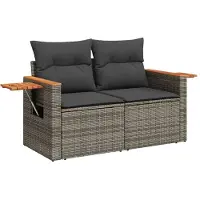 Syfax Gartensofa 2-Sitzer mit Kissen Grau Poly Rattan