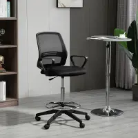 Sweiko Bürostuhl Ergonomischer Schreibtischstuhl mit Armlehnen und Verstellbarer Fußring, Höhenverstellbarer Drehstuhl mit Netzbespannung Schwarz