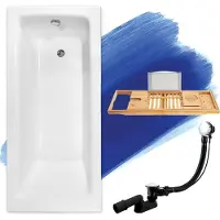 Besco BADLAND Eckbadewanne Rechteck Badewanne TALIA 170x75 mit Ablaufgarnitur und Füßen + Bambus Ablage | BADLAND TALIA
