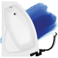 Besco Badewanne Eckbadewanne 140x90 Links, Ablaufgarnitur & Füßen GRATIS | Komplettset 3in1 Original Acryl Wanne Siphon | BADLAND RIMA