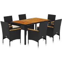 Syfax 7-tlg. Garten-Essgruppe mit Kissen Schwarz Poly Rattan Akazie