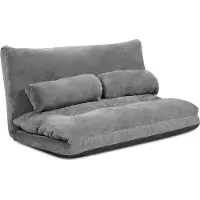 Costway Klappbares Bodensofa, 3 in 1 Schlafsofa mit Schlaffunktion und Verstellbarer Rückenlehne, Sofabett mit 2 Lendenkissen, Klappsofa Grau