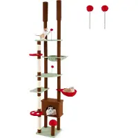 Costway Kratzbaum deckenhoch, Pilz, 247-277 cm, von Boden bis Decke, Katzenbaum mit Hängekorb, Sisal-Kratzpfosten, Ball, Höhle & Plattform, Braun