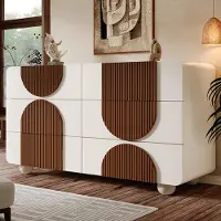 Flieks Kommode Sideboard mit 6 Schubladen, Wohnzimmerschrank Anrichte mit Kippsicherung, Anrichte Beistellschrank 121x41x71 cm, Weiß