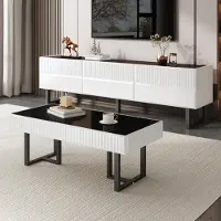 OKWISH Moderner Couchtisch Wohnzimmertisch mit hochglänzende Tischplatte,Kaffeetisch Beistelltisch mit Eisengestell,Sofatisch in Schwarz-Weiß