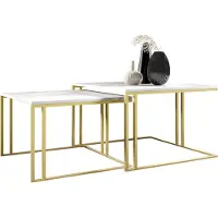 Mirjan 24 Im Set zwei Couchtische Astro Gold, Vierkantrohrrahmen aus Stahl, Wohnzimmertisch (Farbe: Gold / Bianco Marmor)
