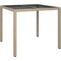 Syfax Gartentisch 90x90x75 cm Gehärtetes Glas Poly Rattan Beige