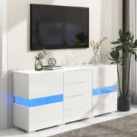 Merax Kommode Hochglanz Weiß Sideboard mit 16-farbe LED-Beleuchtung inkl. Fernbedienung, LED Kommode weiß Wohnzimmerschrank Schrank mit großem Stauraum