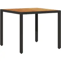 Syfax Gartentisch mit Holzplatte Schwarz 90x90x75 cm Poly Rattan