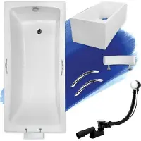 Besco Badewanne Rechteck Optima Premium 170x70 mit Ablaufgarnitur, Kopfstütze, Handgriffen, Füßen und Wannenträger GRATIS
