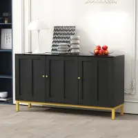 Flieks Kommode Sideboard 3-türig, Wohnzimmerschrank mit verstellbaren Einlegeböden, Anrichte mit Marmor-Tischplatte, 140x39.8x78.2 cm, Schwarz