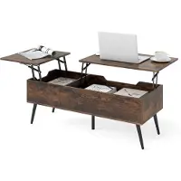 Costway Couchtisch mit Hubplatte, moderner Mitteltisch mit 2 versteckten Ablagefächern, Flip-Top Arbeitstisch 111 x 48 x 40-53,5 cm Rostbraun