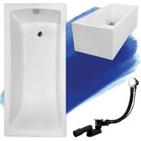 Besco Badewanne Rechteck Optima 150x70 mit Ablaufgarnitur, Füßen und Wannenträger GRATIS