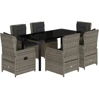 Syfax 7-tlg. Garten-Essgruppe mit Kissen Grau Poly Rattan