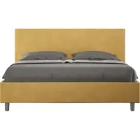 Ityhome - Gepolstertes Bett mit Lattenrost 140x190 mit Mikrofaserbezug Ocker Adele