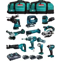 Makita Kit MK1002 (DHP481+ DHR243+ DGA504+ DTD152+ DJV182+ DSS610+ DJR186+ DBO180+ DTM51+ DML802+ 3x5,0Ah + DC18RD + 2xLXT600)