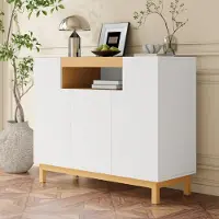 Merax Sideboard mit 3 Türen und 1 offenes Fach, Kommode in Holzoptik, Multifunktionales Aufbewahrungsmöbel aus hochwertigen Spanplatten, Weiß