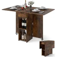 Costway Esstisch klappbar, Küchentisch mit Rollen, Schublade und und 2 Ablagefläche, Klapptisch für 2-4 Personen, Esszimmertisch 120x72x75 cm Braun