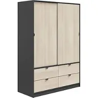 Dmora Kleiderschrank 2 Türen Ponna 140x200h cm Anthrazit, 4 Schubladen 2 Regale